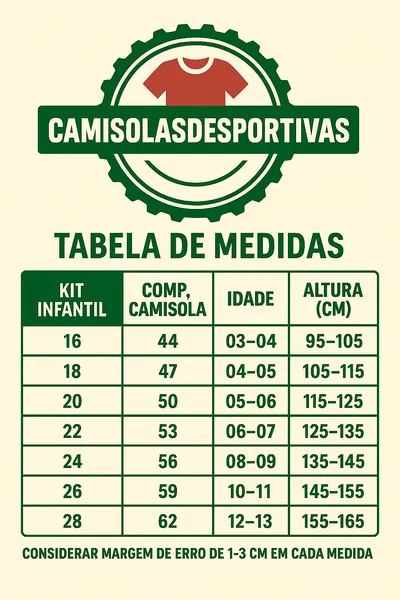 Tabela de medidas infantil
